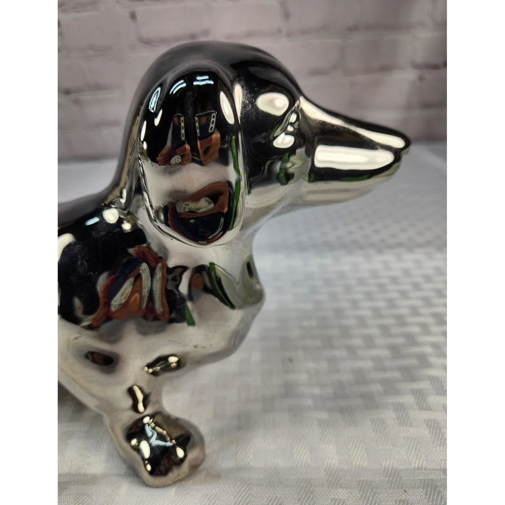 Lg Silver Dachshund Glass Statue 10.5